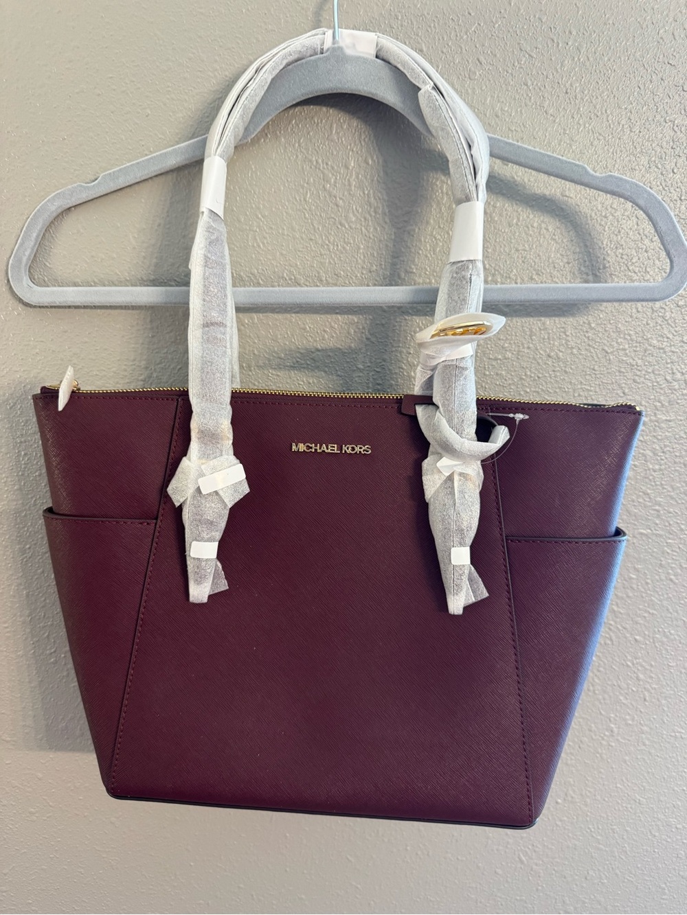Michael Kors Plum Saffiano Leather Tote with Gold Logo